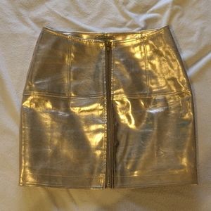 Rose Gold Leather Zip-up Mini Skirt